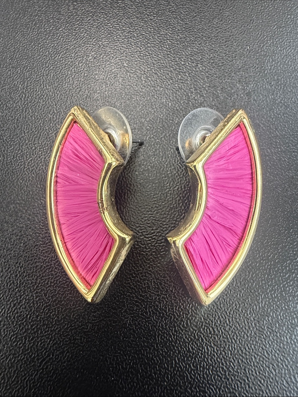Mignonne Gavigan Vibrant Pink Raffia Madeline-style Gold Trim Stud Earrings